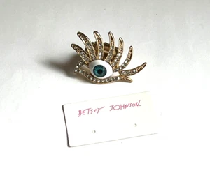 BETSEY JOHNSON GOLD TONE CRYSTAL EVIL EYE STRETCH RING - Picture 1 of 2