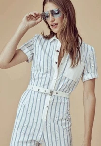 For Love And Lemons Hermosa Jumpsuit Small Eyelet Striped One Piece JHV - Picture 1 of 12