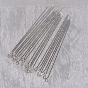 A232 - LOT DE 10 ÉPINGLES À BOUCLE OEIL 70MM x 0,9MM LAITON ARGENTÉ TROU 1,5MM - Picture 1 of 2