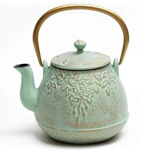 Tea Kettle Stovetop Safe Cast Iron Teapot with Infuser 22oz Light Green - Picture 1 of 7