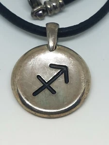Vintage MOVADO Sterling Silver Sagitarius Horoscope Pendant Black Cord Necklace - Picture 1 of 9