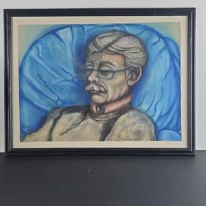 26 By 20in Framed Pastel Drawing Portrait Man & Chair People Signed Rick Coffin - Picture 1 of 5