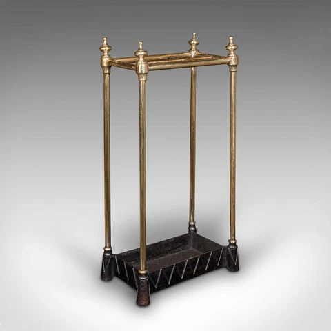 Antique Segmented Stick Stand, English, Brass, Hallway, Umbrella Rack, Victorian Cover