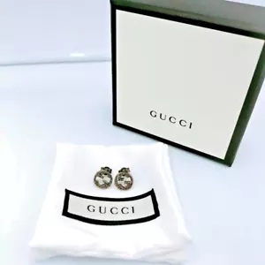 Gucci Interlocking GG Logo Stud Earrings Sterling Silver 925 with Box - Picture 1 of 5