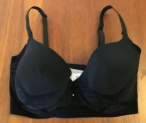 NANCY GANTZ NWT Black Flocked Velvet Bow Padded Longline Plunge Contour Bra 14DD - Picture 1 of 7