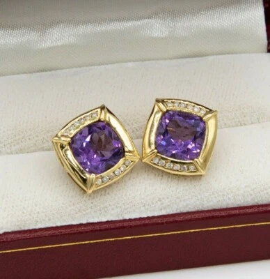 PENDIENTES PATRIMONIALES DIAMANTES Y AMATISTA ORO 14K Foto 1 de 4