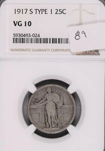 1917-S Standing Liberty Silver Quarter Type 1 - NGC VG-10 #024 - Picture 1 of 2