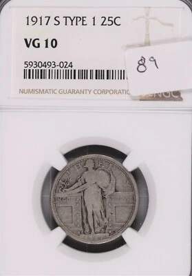 1917-S Standing Liberty Silver Quarter Type 1 - NGC VG-10 #024 - Image 1 of 2
