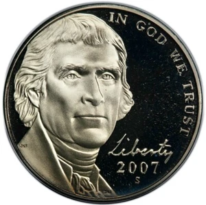 Jefferson Nickel Proof 2007 S From Silver Proof Set 5c Uncirculated - Picture 1 of 12