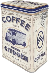 Vintage Style Retro Embossed Tin with Clip Close Lid - Citroen Coffee Truck - Picture 1 of 3