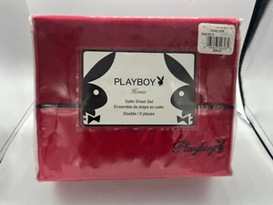 PLAYBOY BUNNY Home RED DOUBLE SIZE Satin Bed Sheet Set NEW SEALED 2007! - Picture 1 of 5