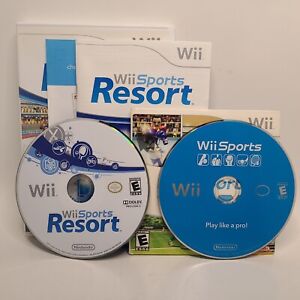 Wii Sports & Wii Sports Resort w/ Manual CIB Bundle (Nintendo Wii) - EUC