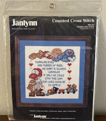 Janlynn Counted Cross Stitch TWINKLING EYES  #80-09 10x10 Finished Baby Boy NEW - Image 1 of 2