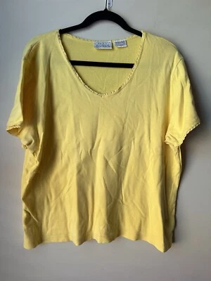 Vintage Basic Editions Womens Shirt Size XL Yellow Solid Short Sleeve V-Neck - Image 1 of 4