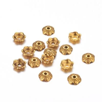 QWYRKY CRAFTS Gold Bead Caps Patterned Tibetan Style 6mm Fits 8mm To 10mm Beads 100pcs