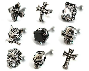 3D Skull Fake Plug Strass Tunnel Silber Ohrstecker Ohrring Rock Zirkonia Gothic - Bild 1 von 16