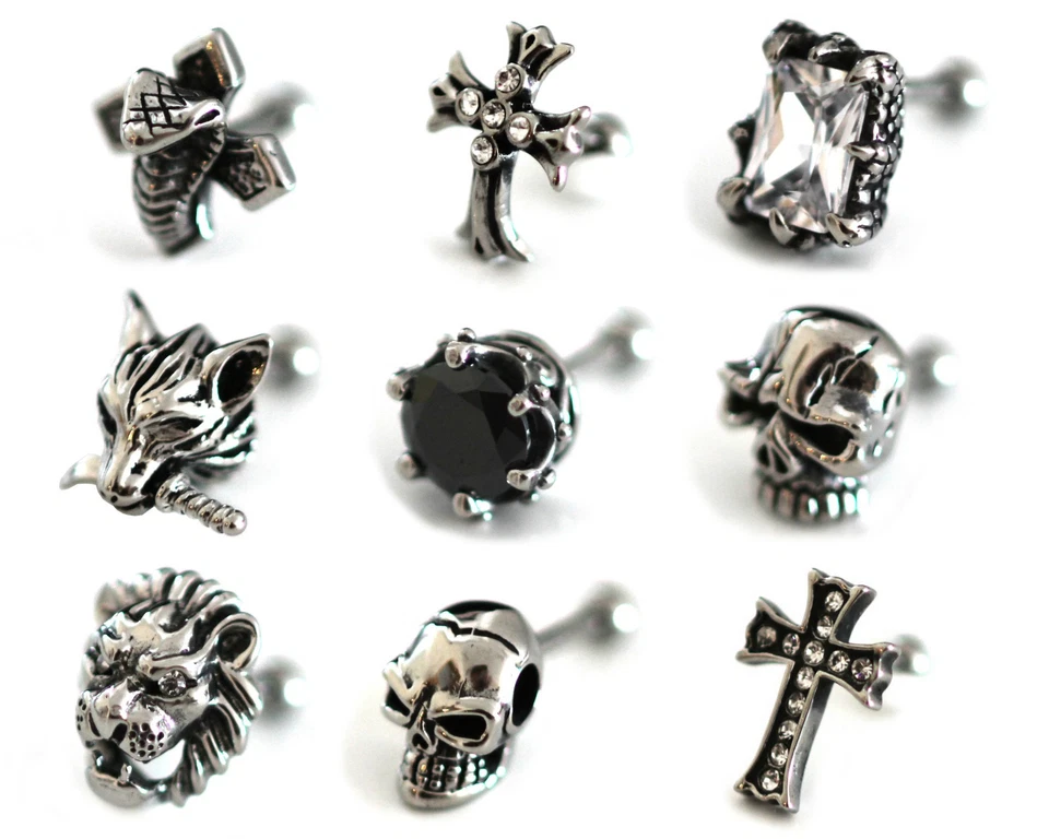 3D Teschio Falso Plug Strass Tunnel Orecchini D'Argento Rock Zirconia Gotico - Immagine 1 di 1