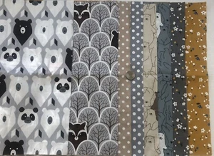 100% Cotton Fabric Coordinating prints. Bears, Raccoons, 19” X 15” Quilters New! - Picture 1 of 9