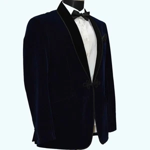 Men's Navy Blue Smoking Jackets Black Velvet Lapel Designer Wedding Blazer Coat - Picture 1 of 6
