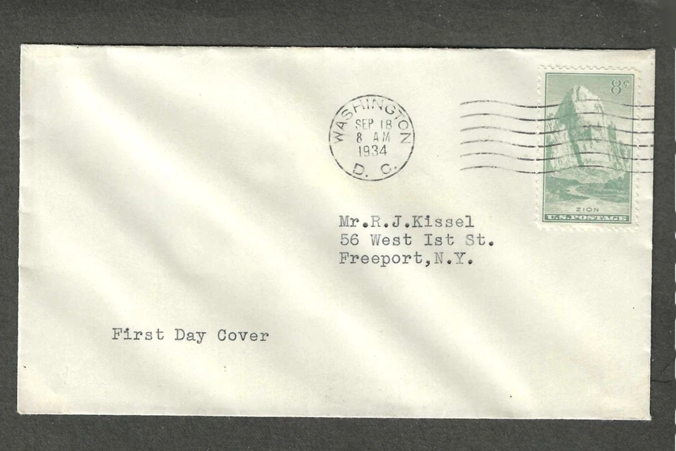 #747 8c ZION NATIONAL PARK ISSUE FDC-WASHINGTON,DC SEP 18-1934 - Image 1 of 1