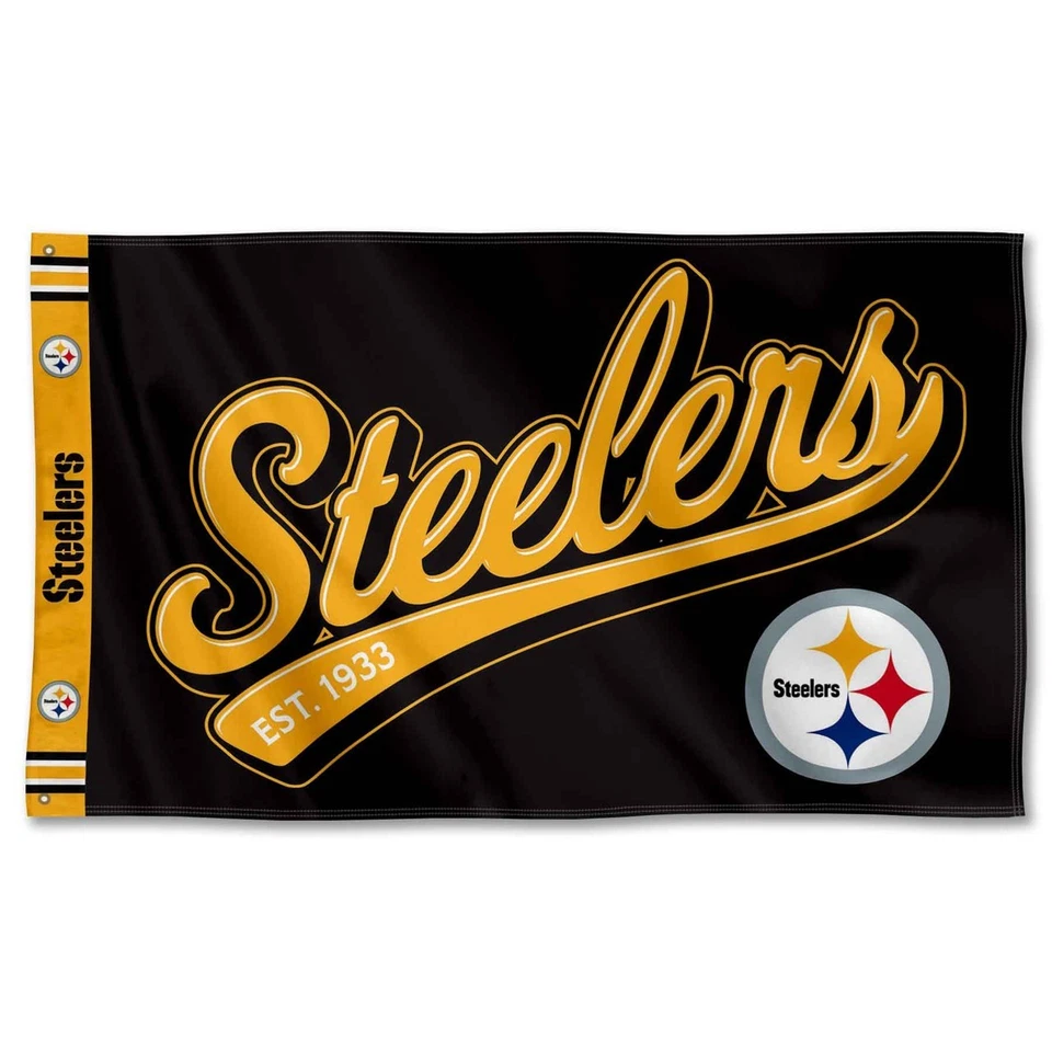 FLAG_TREASURES Pittsburgh Steelers Football 3x5 ft Script Logo Flag - NFL Gift Banner