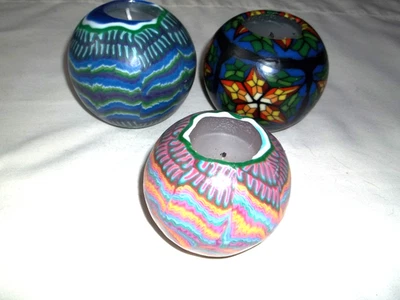 3 Ball Candles Stained Glass Mosaic Look ocean waves Hippie Boho Style 1 scented - Image 1 of 3