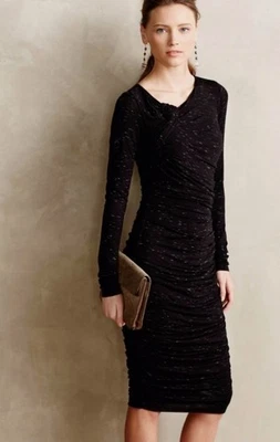 Bailey 44 Yael Dress Size Large Black Space Dye Jersey Ruched Anthropologie - Image 1 of 4