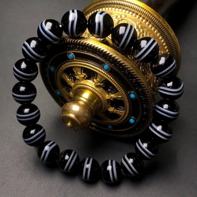 Brazalete amuleto cuentas medicina sanador rayas ágata budismo tibetano g1679 Foto 1 de 4