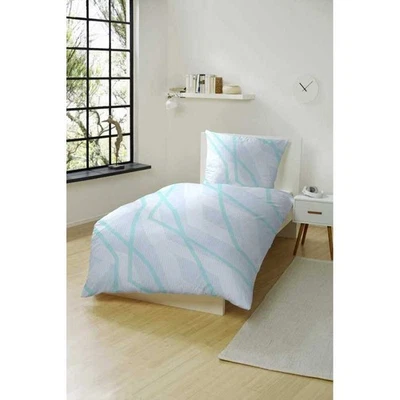 Hahn Biber Bettwäsche Set  Gestreift Blau Grau Weiß 135x200 + 80x80 cm 100% - Bild 1 von 2