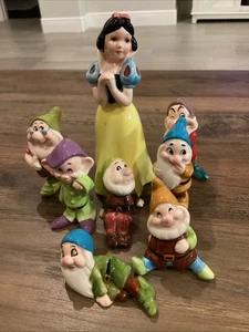 Vintage Disney Snow White & The 7 Dwarfs Ceramic Figurine Set Japan 8 Piece Set - Picture 1 of 14
