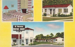 JACKSONVILLE FL EL VERANA MOTOR COURT MOTEL 1940s LINEN ROADSIDE POSTCARD 111325 - Picture 1 of 2