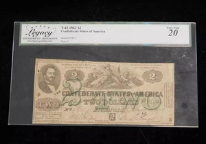 1862 $2 Confederate States of America Richmond T-43 - Legacy 20 Very Fine  - Picture 1 of 4