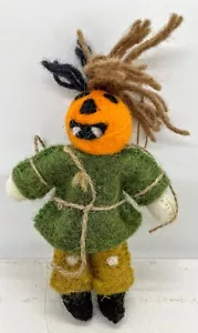 Arte popolare primitiva fatta a mano feltro lana Halloween zucca spaventapasseri ornamento - Foto 1 di 7