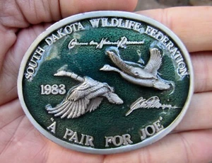 Vtg SOUTH DAKOTA WILDLIFE Belt Buckle 1983 Pair For Joe SDWF DUCKS ART RARE VG+ - Picture 1 of 4