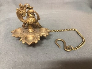 Traditional Peacock Brass Hanging Diya with 11 Inch Chain - Picture 1 of 3