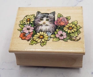 All Night Media Flower Cat Wood Mounted Rubber Stamp 237E - Picture 1 of 7