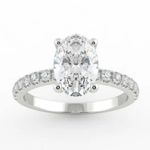 Nuevo anillo de compromiso de diamantes de corte ovalado F/SI1 de oro blanco de 14 K de 1 3/4 quilates - Imagen 1 de 8