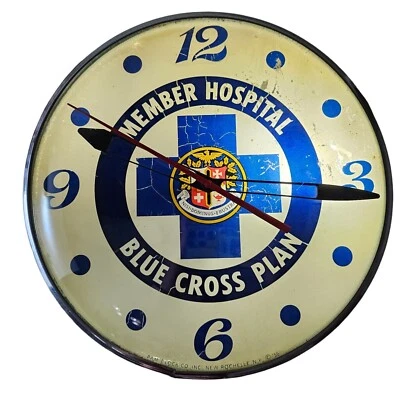 Vintage Member Hospital Blue Cross Plan Clock Bubble Glass PAM Advertising AS IS - Image 1 of 4