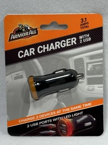 Armor All Dual USB Car Charger - 3.1A w/ LED Lighting - Charge 2 Devices At Once - Imagen 1 de 2