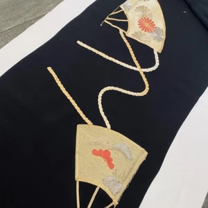 Radiance #D 13.5x62 LONG Kinkoma Vintage Tomesode Black Silk Kimono Fabric ToE28 - Picture 1 of 8