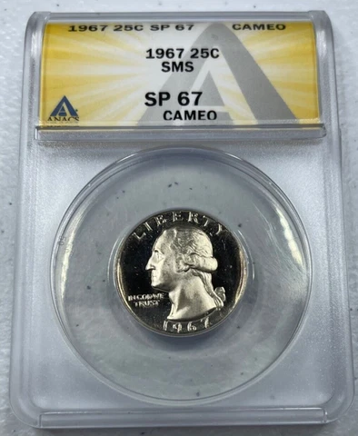 1967  Washington US Mint Quarter,   MS67 by ANACS,   CAMEO  SMS,   EXQUISITE!!! Cover