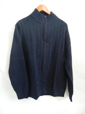 Mens Savile Row Company London Lambs Wool  Nylon Blue Crew Neck 14 Zip Sweater - Image 1 of 4