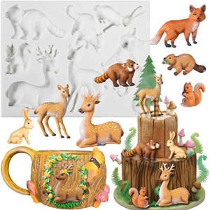 Molde de silicona fondant decoración de pasteles para animales del bosque chocolate arcilla resina 7 cavidades - Imagen 1 de 7