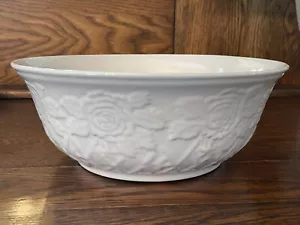 Vintage White Porcelain Rose Design Ceramic Salad Fruit Bowl 10.5” - Picture 1 of 9