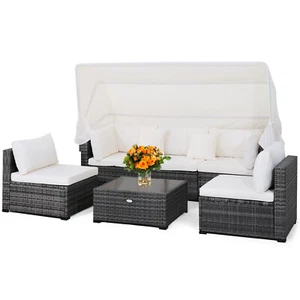 6-Piece Outdoor Patio Furniture Set Retractable Canopy Conversation Set - Picture 1 of 10