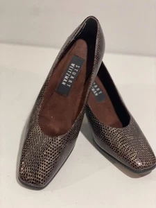 Stuart Weitzman Brown Snakeskin Leather Block Heel Pumps Size 8.5 Made Spain - Picture 1 of 14