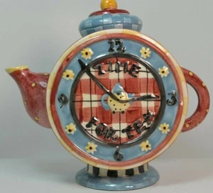 Debbie Mumm Sakura Hand Painted Teapot Time for Tea w/Lid Blue Red - Picture 1 of 12