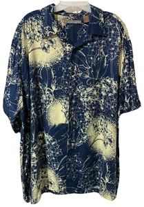 John Henry Mens Casual Hawaiian Style Shirt 2XL XXL SS BD Blue White Floral EUC - Picture 1 of 7