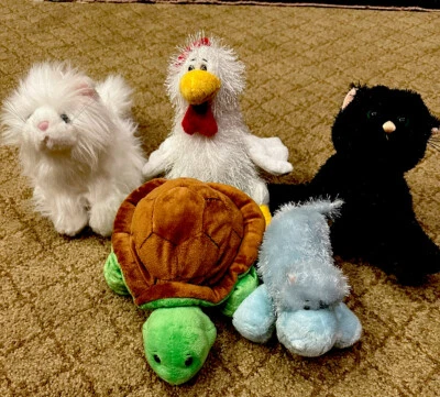 Webkinz Lot Of 5 NO CODES - Chicken, Persian Cat, Black Cat, Turtle, lil hippo - Image 1 of 4