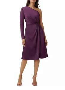 Aidan Mattox One Shoulder Langarm Twist Front Midi Cocktail lila Kleid 4 - Bild 1 von 5